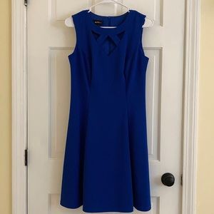 Blue sleeveless flare dress with cut out neckline